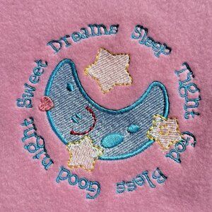 Baby Blanket Satin Trim Soft Fleece Embroidery Sweet Dreams Pink Crib